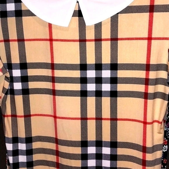 Plaid Mini Dress, Bodycon Fit, Peter Pan Collar, And Sash Belt - Picture 4 of 4